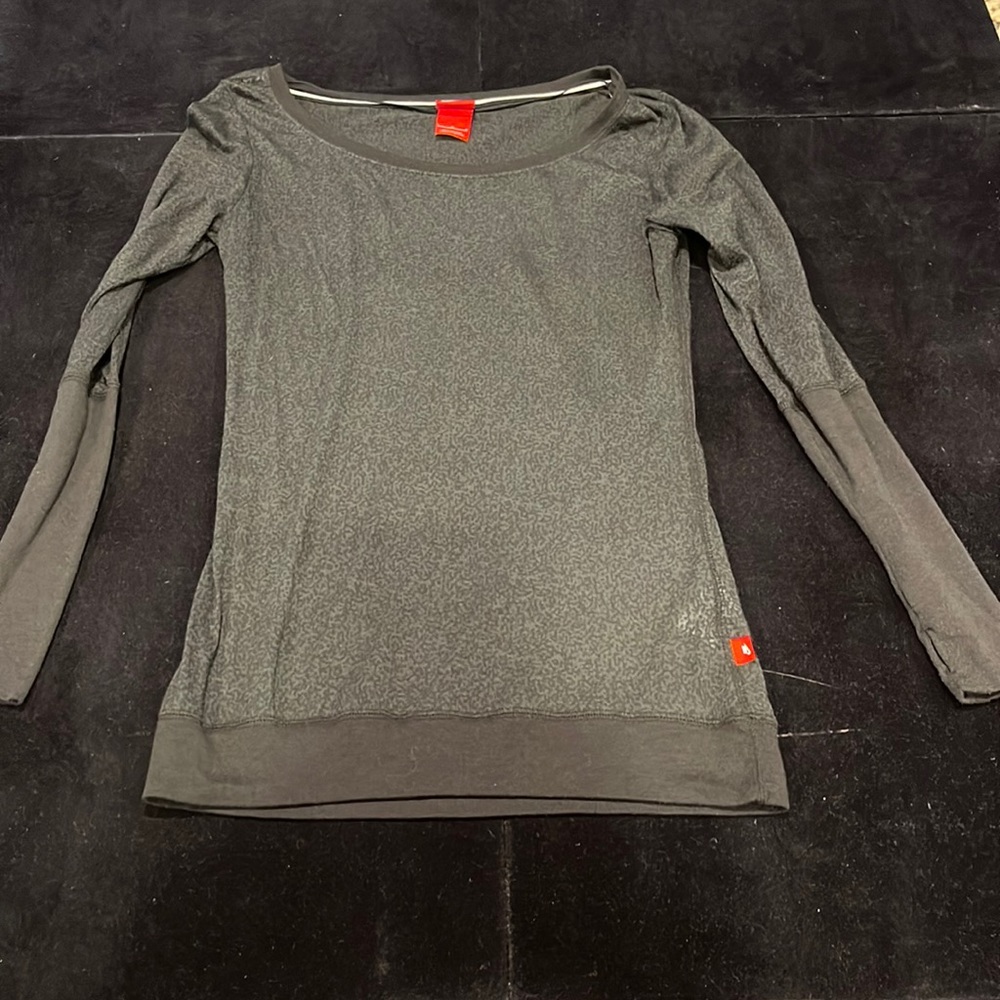 Nike long sleeve T-shirt, semi-sheer, banding on arms and waist, wide neck